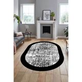 Evdeya İskandinav Çerçeve Desen Modern Yıkanabilir Yolluk Mutfak Oval Salon Halısı O-ÇERÇEVELİ-16, Siyah, 80 x 250