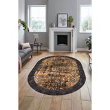 Evdeya İskandinav Çerçeve Desen Modern Yıkanabilir Yolluk Mutfak Oval Salon Halısı O-ÇERÇEVELİ-16, Turuncu, 60 x 100