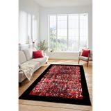 Evdeya İskandinav Çerçeve Desenli Modern Yıkanabilir Yolluk Mutfak Salon Halısı ÇERÇEVELİ-16, Kırmızı, 120 x 180