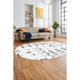 Evdeya İskandinav Desen Modern Kaymaz Taban Yıkanabilir Oval Yolluk Mutfak Salon Halısı O-İSKANDİNAV-24, Beyaz, 100 x 200
