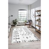 Evdeya İskandinav Desen Modern Kaymaz Taban Yıkanabilir Yolluk Mutfak Salon Halısı İSKANDİNAV-24, Beyaz, 80 x 300
