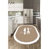 Evdeya Jüt Görünümlü Çatal Bıçak Desenli Yıkanabilir Oval Yolluk Mutfak Halısı O-MUTFAK-9, Beyaz, 100 x 200