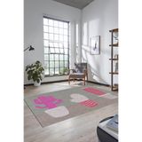 Evdeya Kaktüs Desen Baskılı Kaymaz Taban Yıkanabilir Modern Yolluk Salon Halısı MODERN-106, Kırmızı, 60 x 150