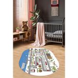Evdeya Kaymaz Taban Yıkanabilir Trafik Eğitici Oval Çocuk Odası Oyun Halısı O-ÇOCUK-7, Beyaz, 120 x 250