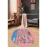 Evdeya Kaymaz Taban Yıkanabilir Trafik Eğitici Oval Çocuk Odası Oyun Halısı O-ÇOCUK-7, Pembe, 60 x 150