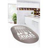 Evdeya Kitchen Rules Yazılı Kaşık Desen Yıkanabilir Oval Yolluk Mutfak Halısı O-MUTFAK-47, Beyaz, 100 x 250