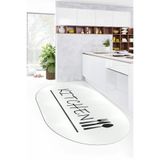 Evdeya Kitchen Yazılı Kaşık Çatal Bıçak Desenli Yıkanabilir Oval Yolluk Mutfak Halısı O-MUTFAK-49, Beyaz, 40 x 60