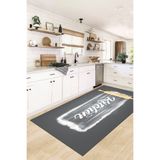 Evdeya Kitchen Yazılı Merdane Desenli Yıkanabilir Yolluk Mutfak Halısı MUTFAK-28, Gri, 60 x 150
