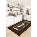 Evdeya Kitchen Yazılı Merdane Desenli Yıkanabilir Yolluk Mutfak Halısı MUTFAK-28, Kahverengi, 40 x 60
