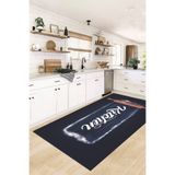 Evdeya Kitchen Yazılı Merdane Desenli Yıkanabilir Yolluk Mutfak Halısı MUTFAK-28, Mavi, 100 x 200