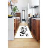 Evdeya Kitchen Yazılı Modern Kaymaz Taban Yıkanabilir Yolluk Mutfak Halısı MUTFAK-41, Beyaz, 60 x 150
