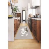 Evdeya Kitchen Yazılı Modern Kaymaz Taban Yıkanabilir Yolluk Mutfak Halısı MUTFAK-41, Gri-Beyaz, 100 x 250