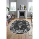 Evdeya Klasik Çerçeve Desen Modern Yıkanabilir Yolluk Mutfak Oval Salon Halısı O-ÇERÇEVELİ-19, Antrasit, 80 x 150