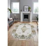 Evdeya Klasik Çerçeve Desen Modern Yıkanabilir Yolluk Mutfak Oval Salon Halısı O-ÇERÇEVELİ-19, Gold, 180 x 280