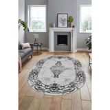 Evdeya Klasik Çerçeve Desen Modern Yıkanabilir Yolluk Mutfak Oval Salon Halısı O-ÇERÇEVELİ-19, Gri, 100 x 250