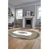 Evdeya Klasik Çerçeve Desen Yıkanabilir Kaymaz Taban Yolluk Mutfak Oval Salon Halısı O-ÇERÇEVELİ-23, Gold, 40 x 60