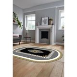Evdeya Klasik Çerçeve Desen Yıkanabilir Kaymaz Taban Yolluk Mutfak Oval Salon Halısı O-ÇERÇEVELİ-23, Sarı, 80 x 150