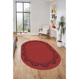 Evdeya Klasik Hasır Desen Dijital Kaymaz Taban Yıkanabilir Oval Yolluk Koridor Salon Halısı O-JÜT-18, Kırmızı, 180 x 280