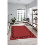 Evdeya Klasik Jüt Desen Dijital Kaymaz Taban Yıkanabilir Yolluk Koridor Mutfak Salon Halısı JÜT-18, Kırmızı, 80 x 250
