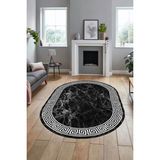 Evdeya Mermer Çerçeve Desen Modern Yıkanabilir Yolluk Mutfak Oval Salon Halısı, O-Çerçeveli-17-Antrasit, - 100 x 200 cm