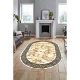 Evdeya Mermer Çerçeve Desen Modern Yıkanabilir Yolluk Mutfak Oval Salon Halısı, O-Çerçeveli-17-Bej, - 80 x 150 cm