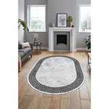 Evdeya Mermer Çerçeve Desen Modern Yıkanabilir Yolluk Mutfak Oval Salon Halısı, O-Çerçeveli-17-Gri, - 60 x 150 cm