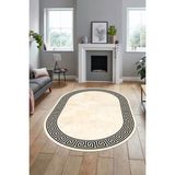 Evdeya Mermer Çerçeve Desen Modern Yıkanabilir Yolluk Mutfak Oval Salon Halısı, O-Çerçeveli-17-Krem, - 80 x 200 cm