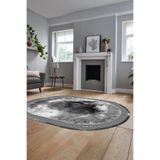 Evdeya Modern Çerçeve Desen Yıkanabilir Kaymaz Taban Yolluk Mutfak Oval Salon Halısı O-ÇERÇEVELİ-25, Gri, 100 x 200