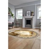 Evdeya Modern Çerçeve Desen Yıkanabilir Kaymaz Taban Yolluk Mutfak Oval Salon Halısı O-ÇERÇEVELİ-25, Kahverengi, 80 x 200