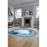 Evdeya Modern Çerçeve Desen Yıkanabilir Kaymaz Taban Yolluk Mutfak Oval Salon Halısı O-ÇERÇEVELİ-25, Mavi, 60 x 100