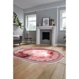Evdeya Modern Çerçeve Desen Yıkanabilir Kaymaz Taban Yolluk Mutfak Oval Salon Halısı O-ÇERÇEVELİ-25, Pembe, 60 x 100