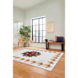 Evdeya Modern Çiçek Desenli Dijital Kaymaz Taban Yıkanabilir Yolluk Mutfak Salon Halısı MODERN-20, Beyaz, 100 x 250