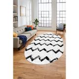 Evdeya Modern Çizgili Zik Zak Desenli Kaymaz Taban Yıkanabilir Oval Yolluk Salon Halısı O-MODERN-71, Beyaz, 100 x 250