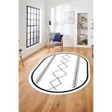 Evdeya Modern Dijital Yıkanabilir Kaymaz Taban Oval Salon Halısı Mutfak Halısı Yolluk O-İSKANDİNAV-01, Beyaz, 100 x 250