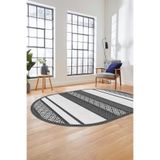 Evdeya Modern Kilim Dijital Kaymaz Taban Yıkanabilir Oval Yolluk Mutfak Salon Halısı O-MODERN-18, Beyaz, 80 x 200