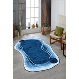 Evdeya Modern Şık Görünümlü Yıkanabilir Kaymaz Taban Lazer Kesim Yolluk Mutfak Salon Halısı LAZER-27, Mavi, 80 x 250