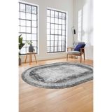 Evdeya Sade Motifli Çerçeve Desen Modern Yıkanabilir Yolluk Mutfak Oval Salon Halısı O-ÇERÇEVELİ-14, Gri, 100 x 250