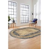 Evdeya Sade Motifli Çerçeve Desen Modern Yıkanabilir Yolluk Mutfak Oval Salon Halısı O-ÇERÇEVELİ-14, Krem Rengi, 160 x 230