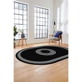 Evdeya Sade Tasarım Çerçeve Desenli Modern Yıkanabilir Mutfak Oval Salon Halısı O-ÇERÇEVELİ-12, Antrasit, 100 x 200