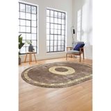 Evdeya Sade Tasarım Çerçeve Desenli Modern Yıkanabilir Mutfak Oval Salon Halısı O-ÇERÇEVELİ-12, Kahverengi, 60 x 100