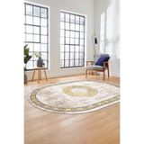 Evdeya Sade Tasarım Çerçeve Desenli Modern Yıkanabilir Mutfak Oval Salon Halısı O-ÇERÇEVELİ-12, Krem Rengi, 60 x 150