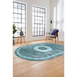 Evdeya Sade Tasarım Çerçeve Desenli Modern Yıkanabilir Mutfak Oval Salon Halısı O-ÇERÇEVELİ-12, Mavi, 80 x 200