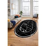Evdeya Şık Tasarım Mermer Desen Dijital Kaymaz Taban Yıkanabilir Oval Yolluk Salon Halısı O-MERMER-17, Beyaz, 100 x 250