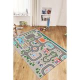 Evdeya Trafik Yollu Arabalı Yıkanabilir Eğlendirici Çocuk Odası Oyun Halısı, Çocuk-47-Gri, - 60 x 100 cm