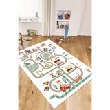 Evdeya Trafik Yollu Arabalı Yıkanabilir Kaymaz Taban Eğlendirici Çocuk Odası Oyun Halısı ÇOCUK-48, Beyaz, 120 x 180