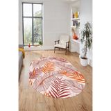 Evdeya Yapraklı Baskılı Kaymaz Taban Yıkanabilir Modern Oval Yolluk Salon Halısı O-MODERN-98, Kırmızı, 60 x 150