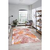 Evdeya Yapraklı Baskılı Kaymaz Taban Yıkanabilir Modern Yolluk Salon Halısı MODERN-98, Kırmızı, 60 x 100