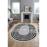 Evdeya Yeni Tarz Çerçeve Desen Modern Yıkanabilir Yolluk Mutfak Oval Salon Halısı O-ÇERÇEVELİ-15, Gri, 100 x 250