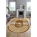 Evdeya Yeni Tarz Çerçeve Desen Modern Yıkanabilir Yolluk Mutfak Oval Salon Halısı O-ÇERÇEVELİ-15, Kahverengi, 80 x 250