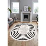 Evdeya Yeni Tarz Çerçeve Desen Modern Yıkanabilir Yolluk Mutfak Oval Salon Halısı O-ÇERÇEVELİ-15, Krem Rengi, 60 x 100